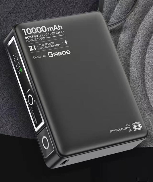 ARGO Z1 10000mAh 自帶線快充充電器 + 雙Type-C頭充電線優惠組合 (品牌直送)