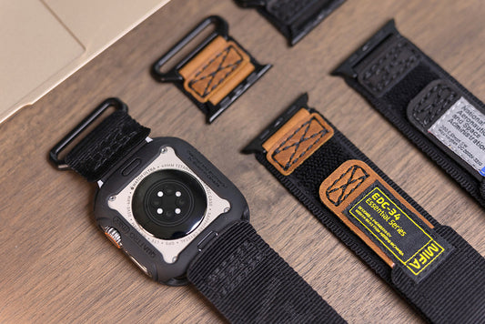 MIFA Apple Watch EDC-34 戰術尼龍混搭真皮皮革運動錶帶 (38-49mm 適用1-11代 & Ultra 1-3) (品牌直送 )
