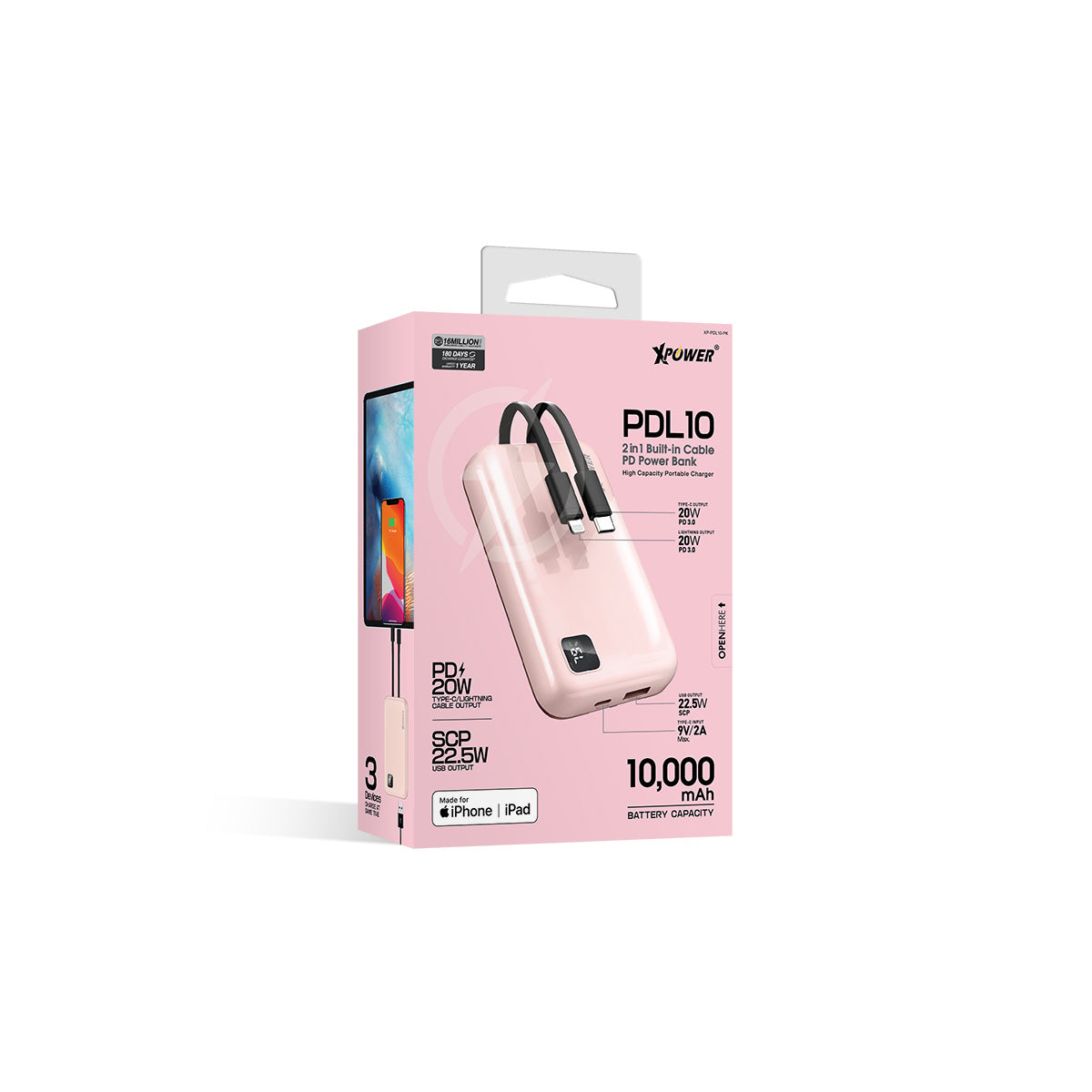 XPower PDL10 10,000mAh 2合1 PD 3.0快速充電器 (Apple MFi 官方認證)(品牌直送