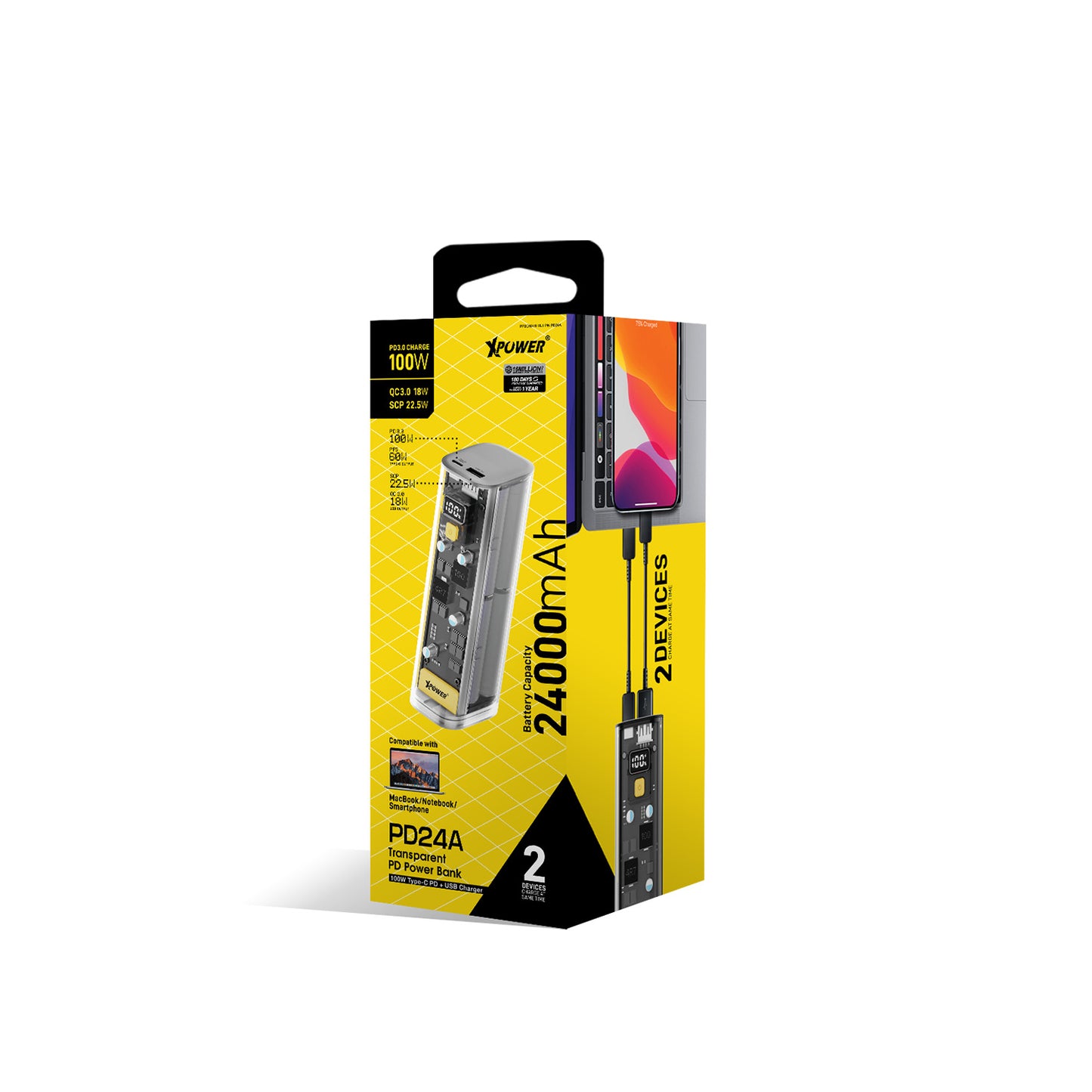 XPower PD24A 100W 24,000mAh透明PD外置充電器 (品牌直送)