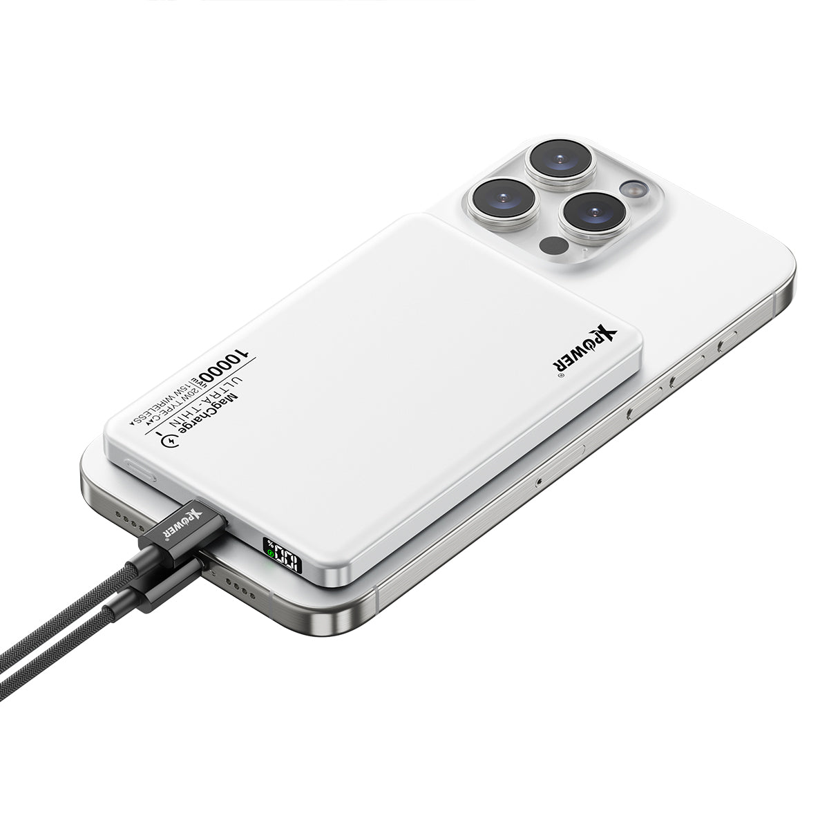 XPower M10K 2合1鋁合金數顯 10000mAh PD3.0+磁吸無線外置充電器 (陶瓷白特別版) (品牌直送)