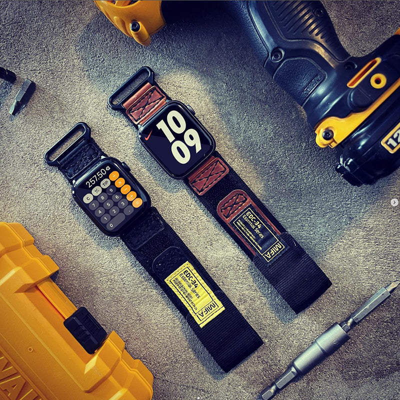 MIFA Apple Watch EDC-34 戰術尼龍混搭真皮皮革運動錶帶 (38-49mm 適用1-11代 & Ultra 1-3) (品牌直送 )