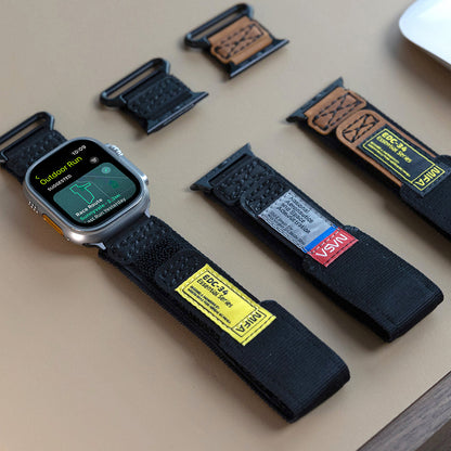MIFA Apple Watch EDC-34 戰術尼龍混搭真皮皮革運動錶帶 (38-49mm 適用1-11代 & Ultra 1-3) (品牌直送 )