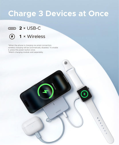 UGREEN – 65958B【3C安全認證】推出全球首款 Qi 2.2 認證的 25W 磁吸行動電源 (品牌直送)