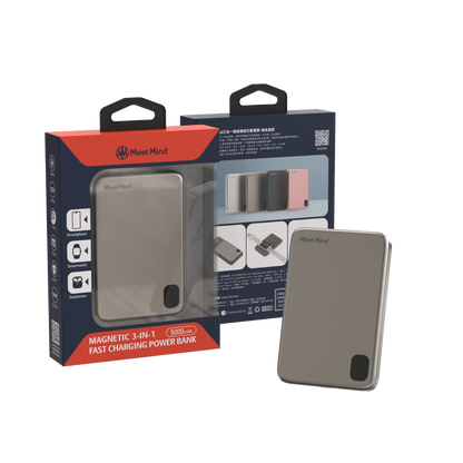 Meet Mind 5000mAh Mini Magsafe 3in1磁吸快充行動電源 – 鋁合金款 (品牌直送)