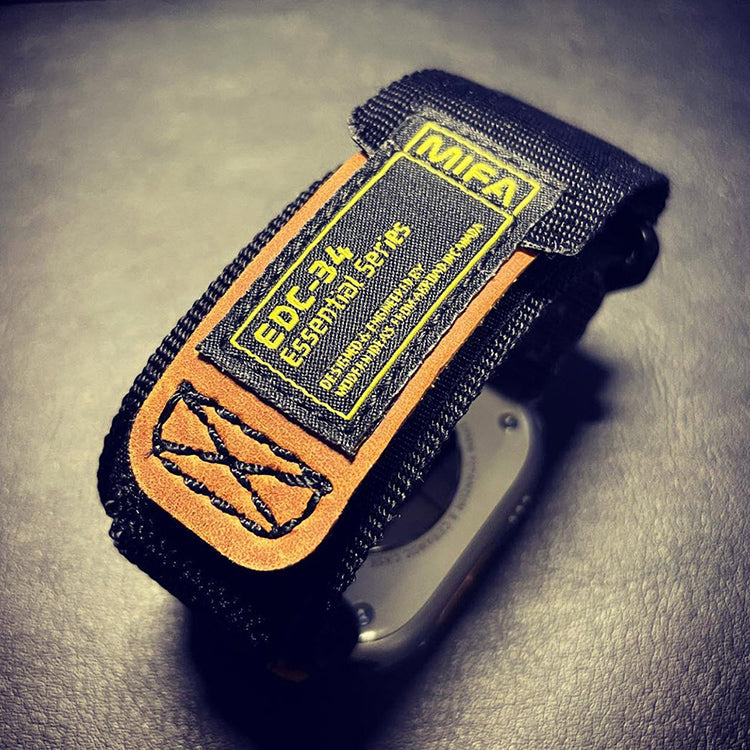 MIFA Apple Watch EDC-34 戰術尼龍混搭真皮皮革運動錶帶 (38-49mm 適用1-11代 & Ultra 1-3) (品牌直送 )