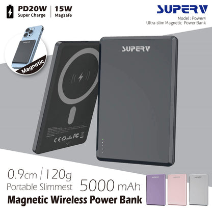 SUPERV – Power4 5000mAh PD20W 超薄無線磁吸充電器 Magnetic Wireless Power Bank – MagSafe Compatible (品牌直送)