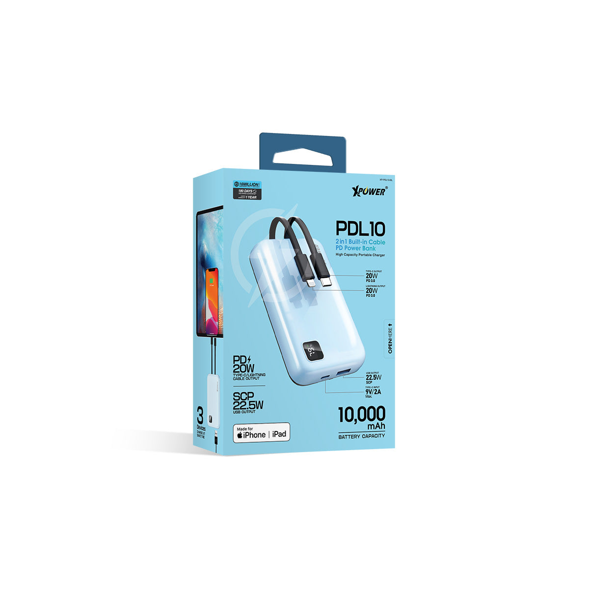 XPower PDL10 10,000mAh  2合1 PD 3.0快速充電器 (Apple MFi 官方認證)(品牌直送