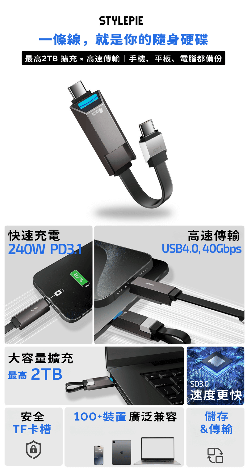 STYLEPIE 超能備份線 | 適用於iPhone + Android (現貨發售)