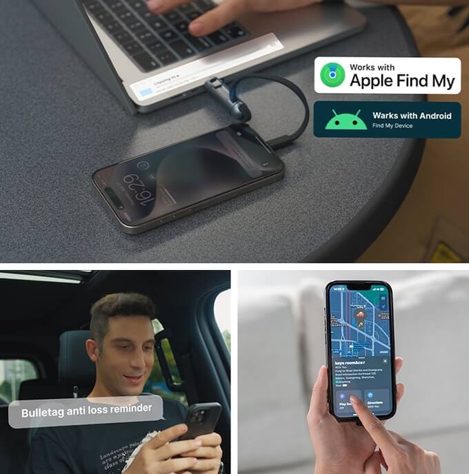 Bulletag Pro 4合1 256GB備份 追蹤鑰匙扣 | 適用於iPhone + Android 手機