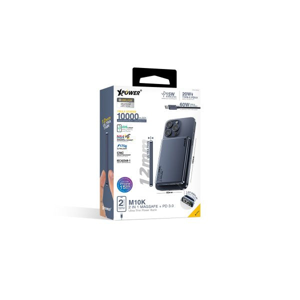 XPower M10K 3-в-1 Power Bank с цифровым дисплеем 10000 мАч PD3.0 + магнитная беспроводная зарядка (прямая доставка от бренда)
