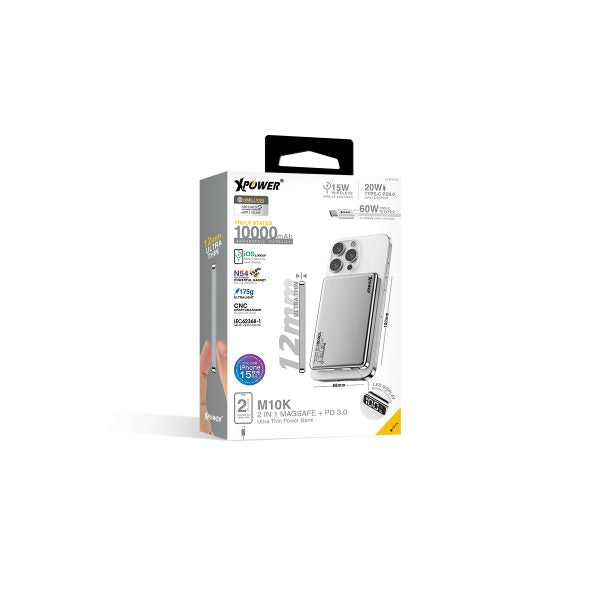 XPower M10K 3-в-1 Power Bank с цифровым дисплеем 10000 мАч PD3.0 + магнитная беспроводная зарядка (прямая доставка от бренда)