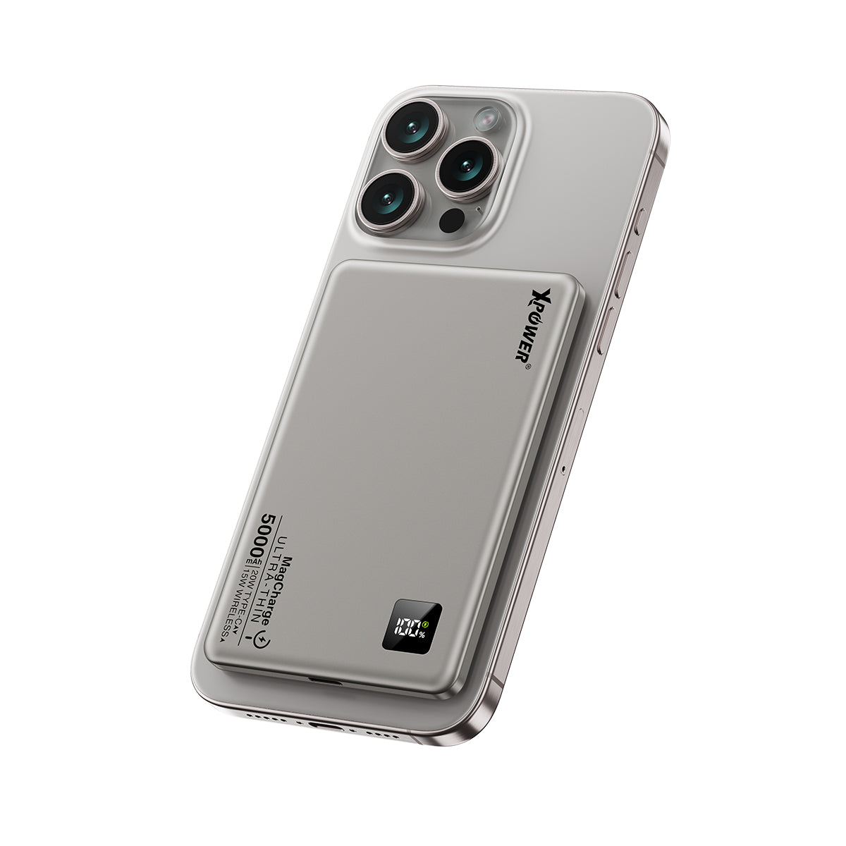 XPower M5K 2合1鋁合金數顯 5000mAh PD3.0+磁吸無線外置充電器