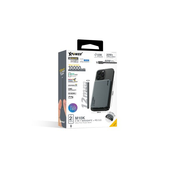 XPower M10K 3-в-1 Power Bank с цифровым дисплеем 10000 мАч PD3.0 + магнитная беспроводная зарядка (прямая доставка от бренда)