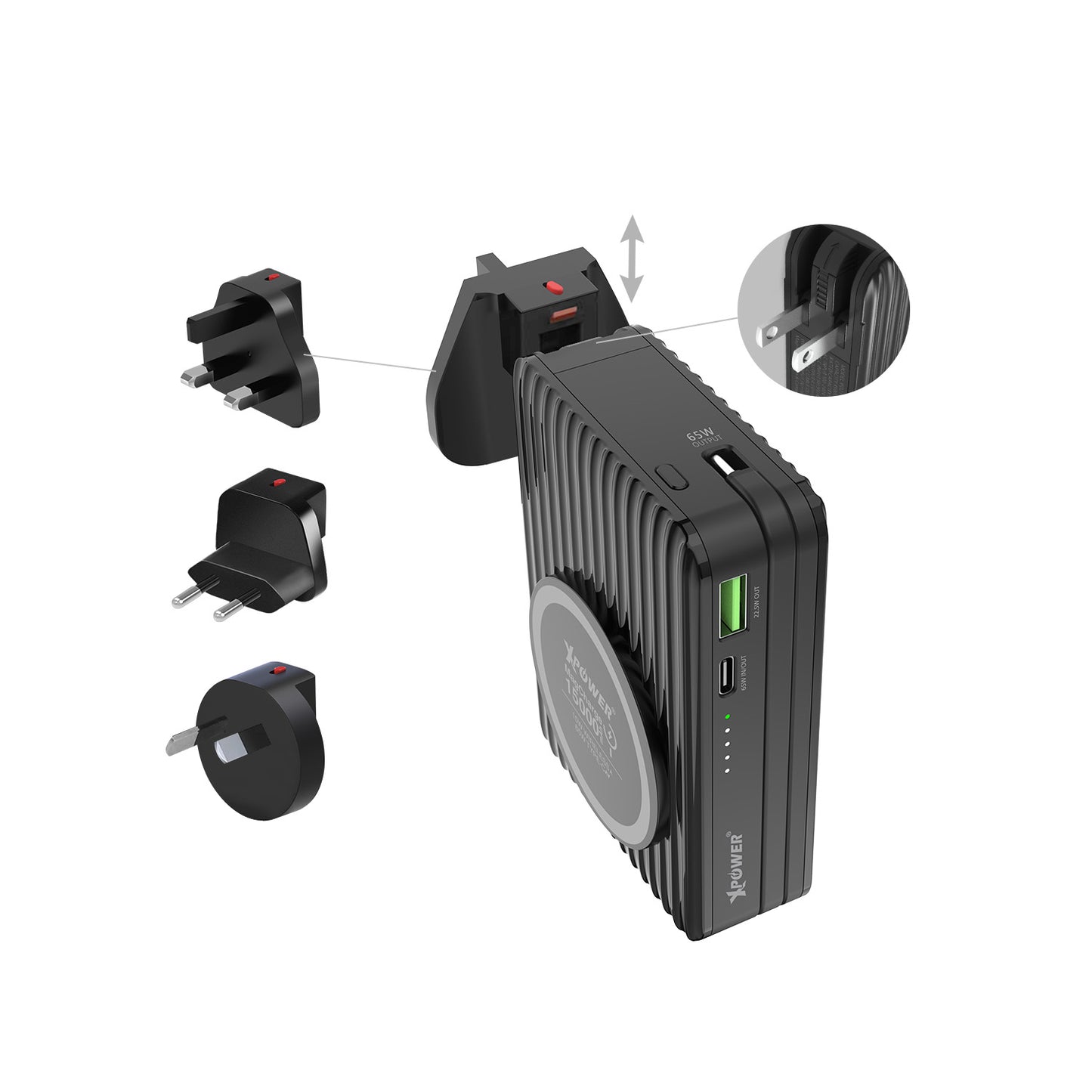 XPower CPD15 3合1 15000mAh PD 65W MagSafe無線充+外置電+旅行充電轉插 (品牌直送)