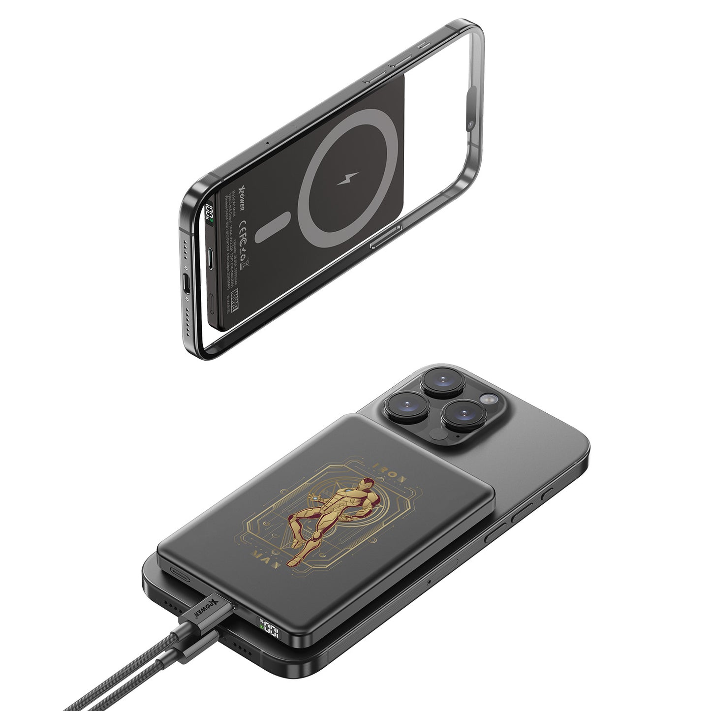 XPower x Marvel 鋼鐵俠系列 M10K 2合1鋁合金數顯10000mAh PD3.0+磁吸無線外置充電器 (品牌直送)