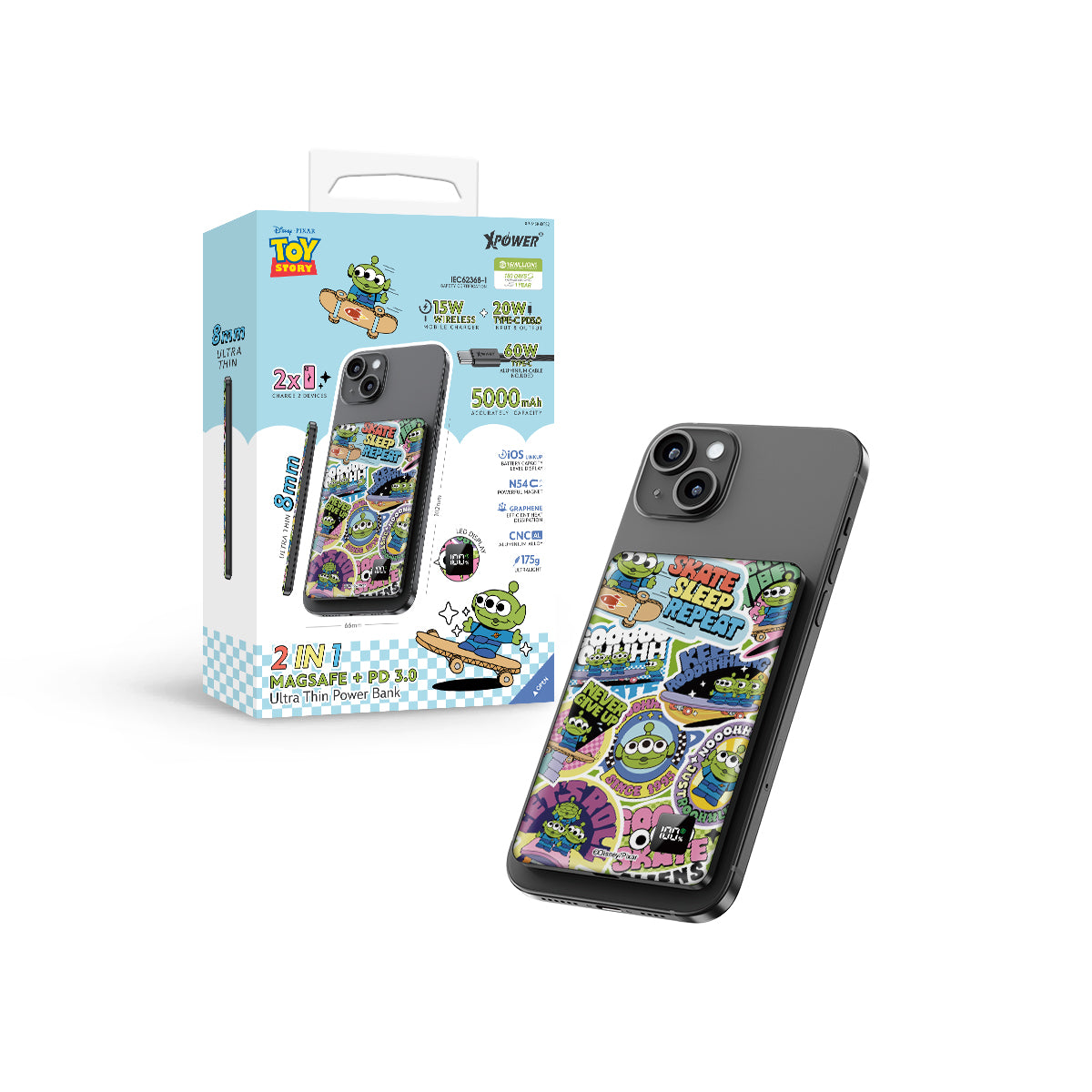 XPower x Toy Story M5K 三眼仔系列2合1磁吸+PD3.0 5000mAh鋁合金外置充電器 (品牌直送)