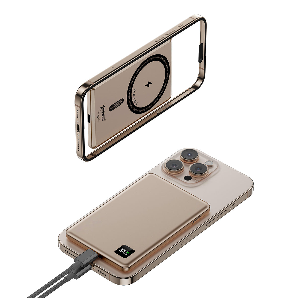 XPower M5K 2合1鋁合金數顯 5000mAh PD3.0+磁吸無線外置充電器